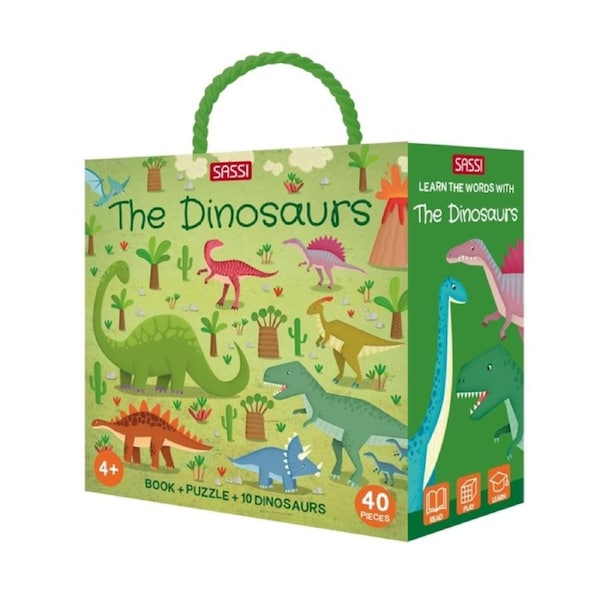 40pc Sassi Junior Learn Words Dinosaurs 3D Puzzle & Book Jigsaw Game Set Kids 4+