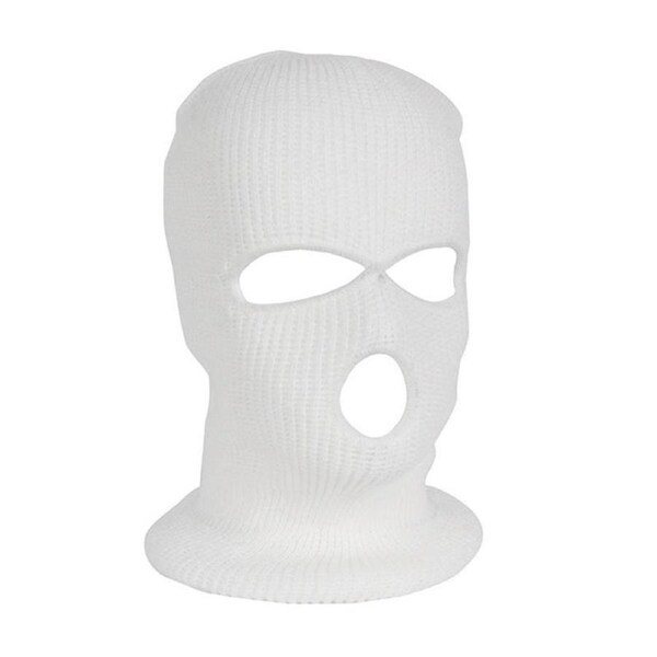 Nevenka 3 Hole Winter Knitted Mask Outdoor Sports Full Face Cover Warm Knit Balaclava for Adult-White