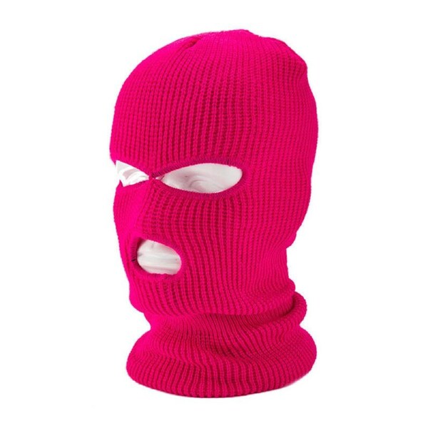 Nevenka 3 Hole Winter Knitted Mask Outdoor Sports Full Face Cover Warm Knit Balaclava for Adult-RoseRed