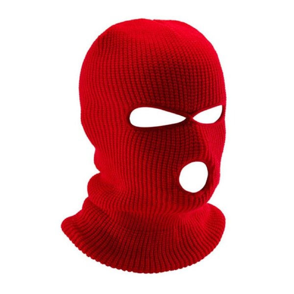 Nevenka 3 Hole Winter Knitted Mask Outdoor Sports Full Face Cover Warm Knit Balaclava for Adult-Red