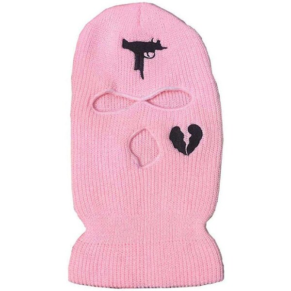 Nevenka 3 Hole Uzi Balaclava Knitted Full Face Cover Ski Mask Winter Windproof Neck Warmer-Pink