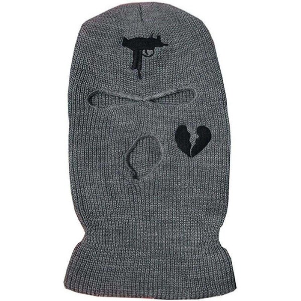 Nevenka 3 Hole Uzi Balaclava Knitted Full Face Cover Ski Mask Winter Windproof Neck Warmer-Gery