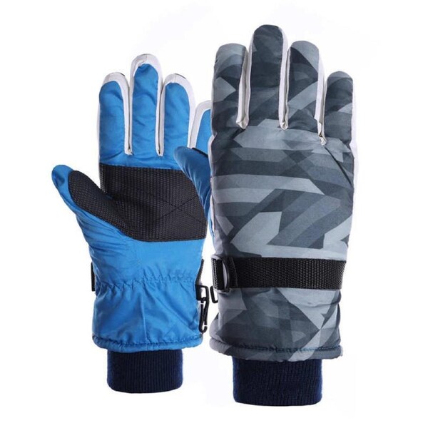 Nevenka Kids Snow Gloves for Girls Boys Waterproof Warm Winter Ski Gloves for Outdoors-GrayGrid