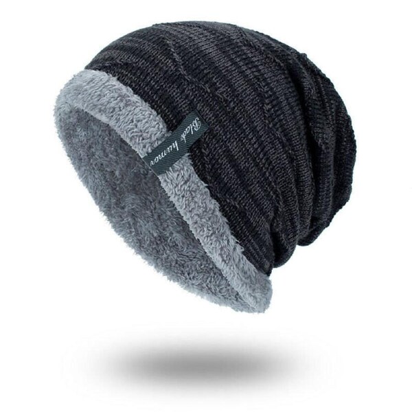 Nevenka Men Women Winter Warm Stretchy Beanie Cap Hat Fleece Lined-Black