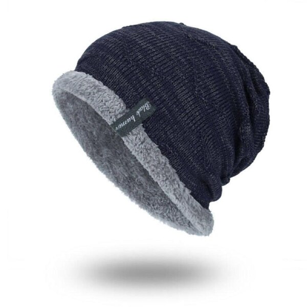 Nevenka Men Women Winter Warm Stretchy Beanie Cap Hat Fleece Lined-NavyBlue