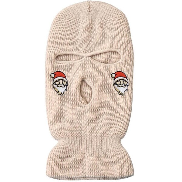 Nevenka 3-Hole Knitted Full Face Cover Colored Ski Winter Balaclava Wool Hat-Christmas Khaki