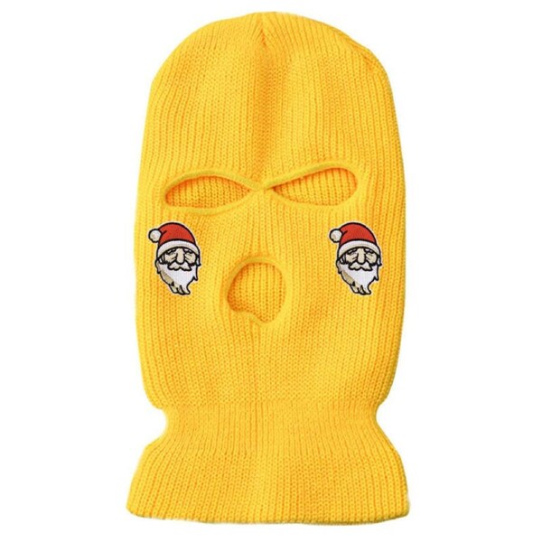 Nevenka 3-Hole Knitted Full Face Cover Colored Ski Winter Balaclava Wool Hat-Christmas Yellow