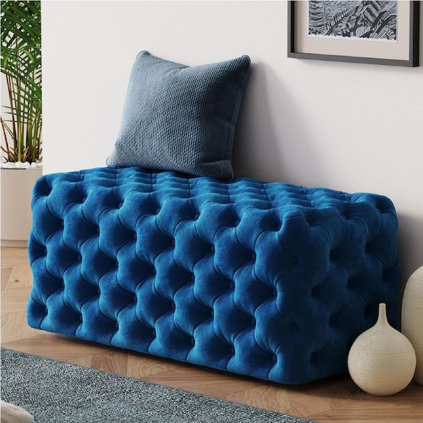 Elsa Navy Blue Velvet Ottoman-Rectangular