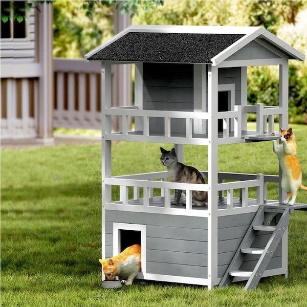 i.Pet Cat House Outdoor Shelter 72cm x 72cm x 127cm Rabbit Hutch Wooden Condo Small Dog Pet Houses Enclosure