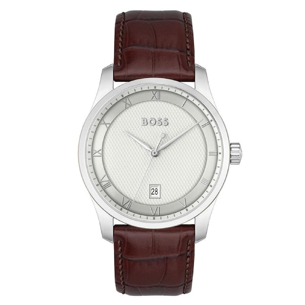 BOSS by Hugo Boss Brown Leather Silver White Dial Men's Watch - 1514114