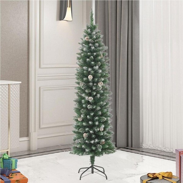 Slim Artificial Christmas Tree with Stand Green PVC Decoration Xmas Decor