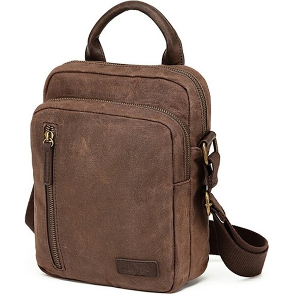 Tosca Waxed Canvas Cross Body Bag/Pouch w/Adjustable Strap 20x10x26cm Brown