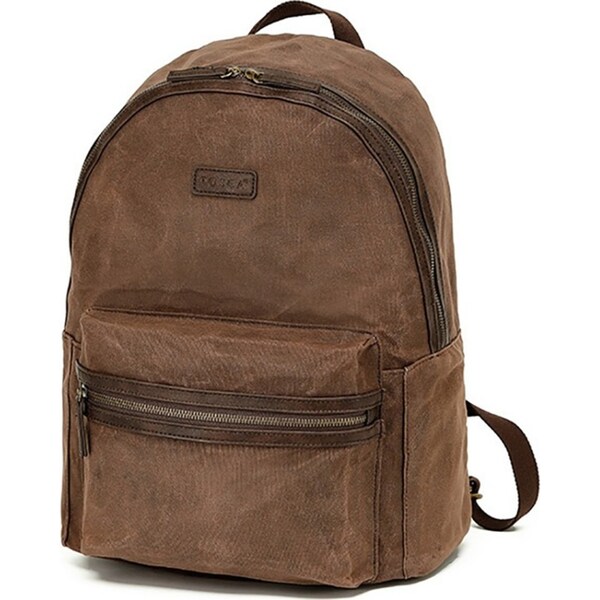 Tosca Waxed Canvas Padded Shoulder Zipped Travel Backpack Bag 36x13x28cm Brown