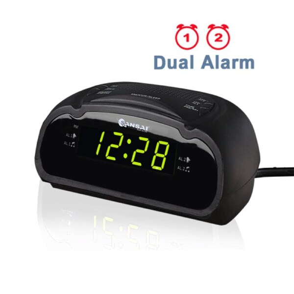 Sansai 240V Green LED AM FM Dual Alarm Clock Radio Snooze Buzzer Function