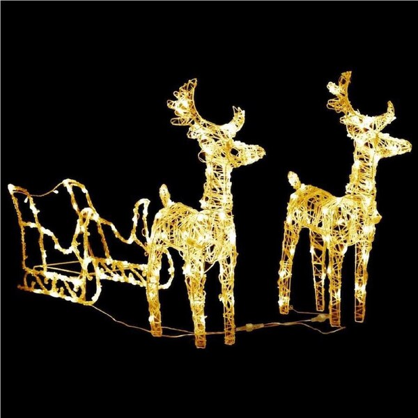 Christmas Reindeers & Sleigh with LED Lights Xmas Outdoor Home Decor Acrylic