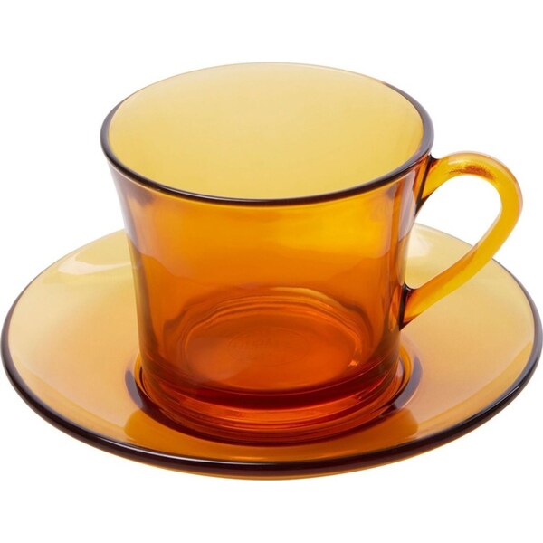 6pc Duralex Lys Amber 180ml Coffee Tea Cup & Saucer Set Drinking Glasses Brown