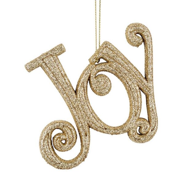 10cm Gold Glitter JOY In Stylish Font Christmas Tree Ornament