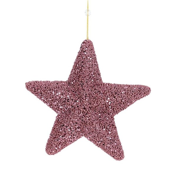 26cm Shiny Dusty Rose Textured Hanging Christmas Star Ornament