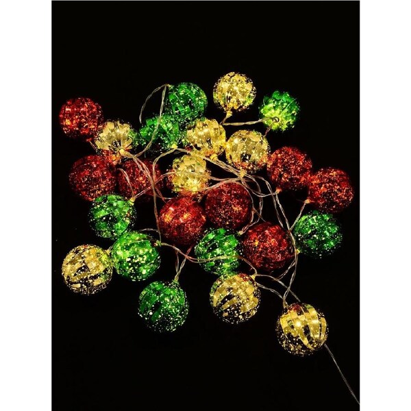 24 Warm White LED With Red, Green & Gold Baubles 3.4m String Light