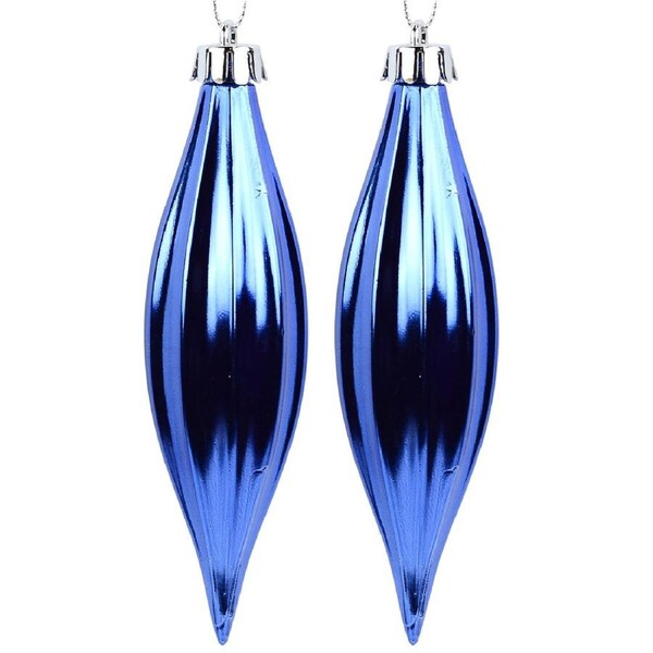 4x 14cm Shiny Royal Blue Christmas Oval Finial Baubles