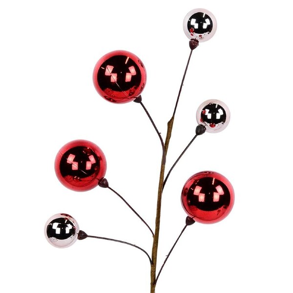 50cm Shiny Red & Pink Bauble Cluster Spray Long Christmas Stem