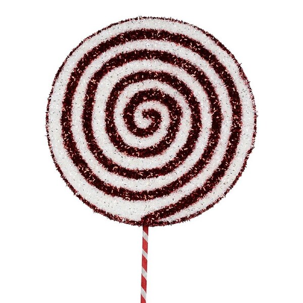 71cm Red & White Metallic Tinsel Spiral Lollipop Long Christmas Stem