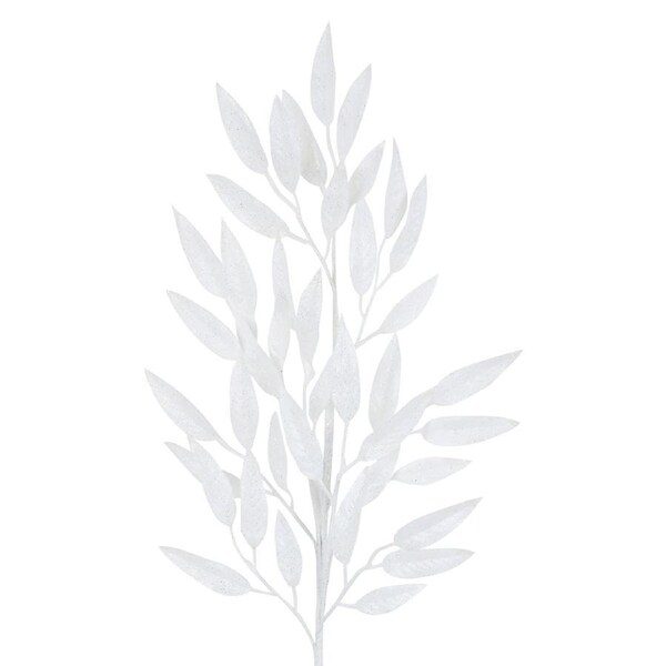 76cm White With Silver Glitter Gum Leaf Look Spray Long Christmas Stem