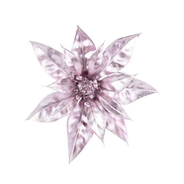 18cm Matte Pink Moulded PVC Poinsettia Flower Christmas Tree Clip Pick