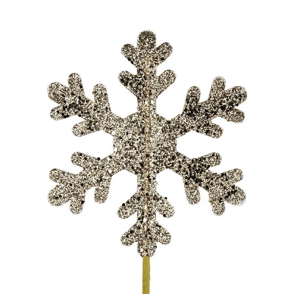 52cm Shiny Champagne Snowflake With Diamante Long Christmas Stem