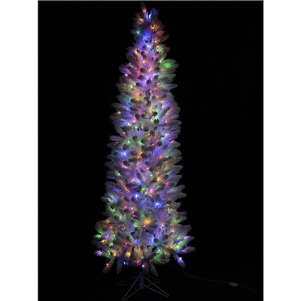 2.3m Slim White Flocked Pyrenees Spruce Dual Colour Tree With 878 Tips
