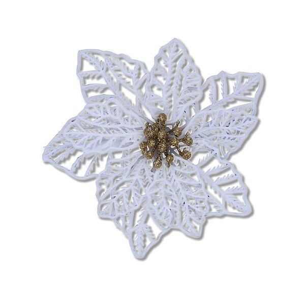 17cm White Bract Vein Silhouette Poinsettia Flower Christmas Tree Clip Pick