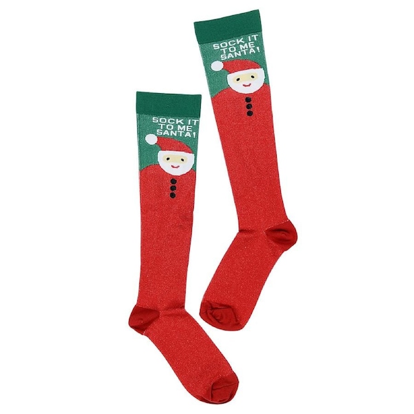 Sock It To Me Santa! Red & Green Long Christmas Socks - One Size Fits Most