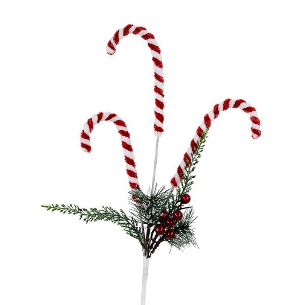 62cm Candy Canes, Berries & Foliage Spray Long Christmas Stem