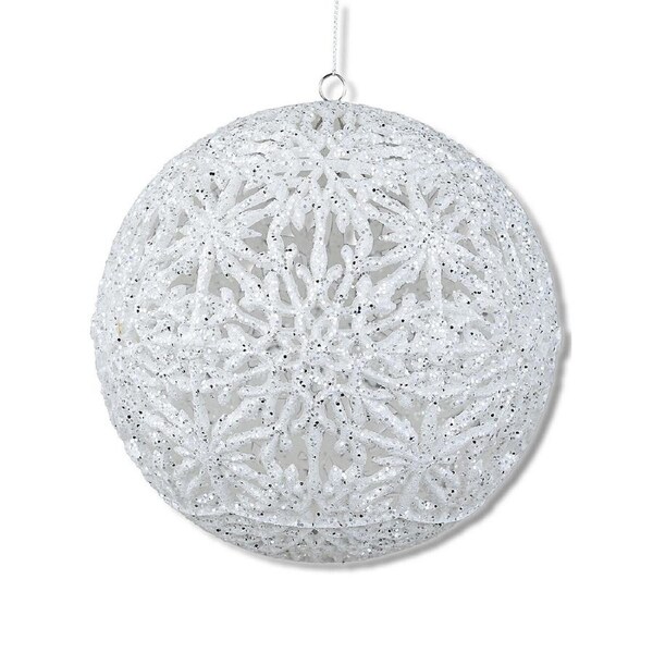14cm White Hollow Snowflakes Christmas Ball Bauble With Silver Glitter