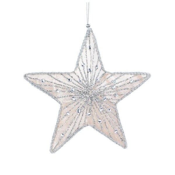19cm Silver Glitter & Champagne Christmas Star Tree Ornament