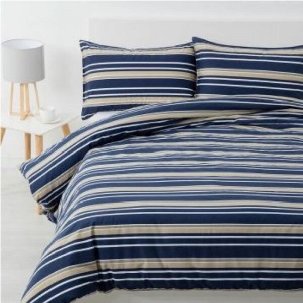 King Single Brighton Navy Blue Striped Quilt Cover Set