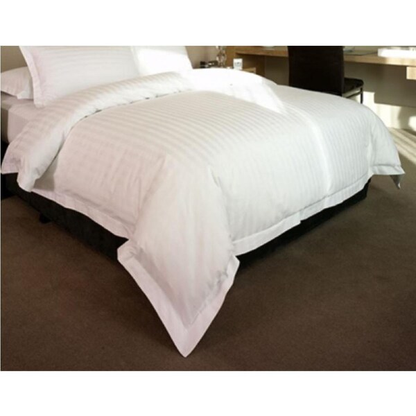 King Single White Satin Striped 20mm Quilt Cover Set