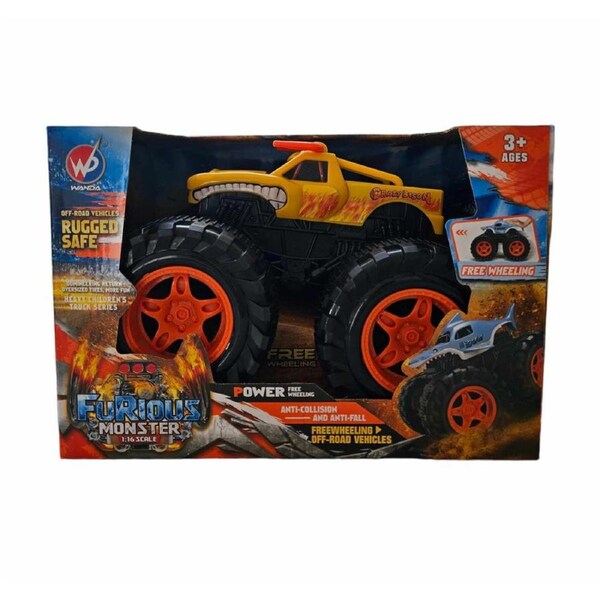 Friction Powered Yellow Bison Monster Truck for Children 1:16 Scale 3+