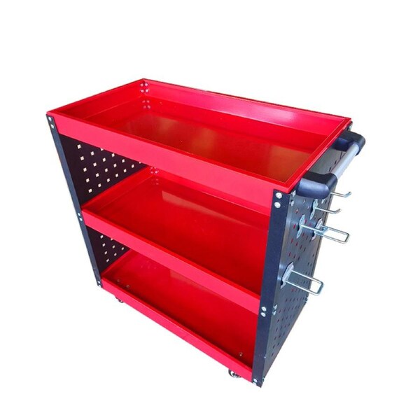 SOGA 3 Tier Tool Storage Cart Portable Service Utility Heavy Duty Mobile Trolley with Hooks Red
