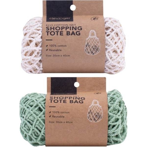 2x Clevinger Eco Cotton Weave Net Shopping/Produce Tote Bag 30x40cm Assorted