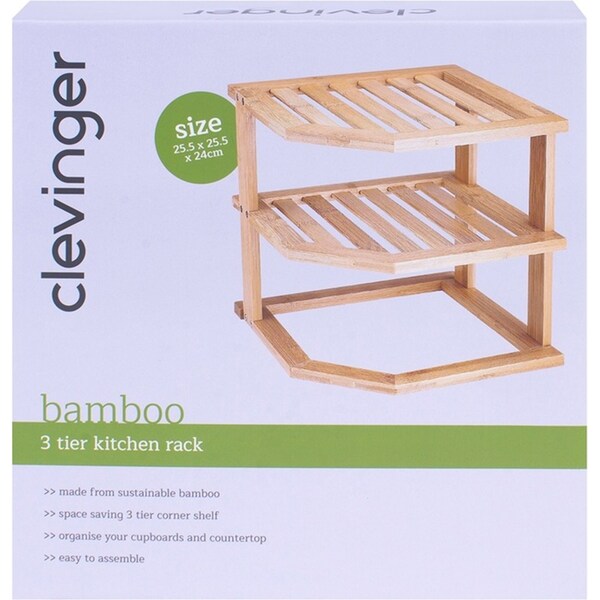 Clevinger Bamboo 3 Tier Kitchen/Household Corner Storage Rack 25x25x24cm