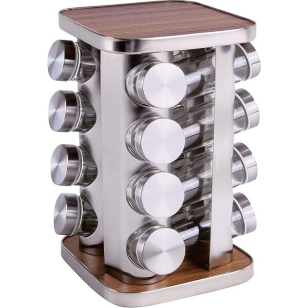 Clevinger Stainless Steel 16pc Rotary Spice Rack/Storage Organiser With Jars