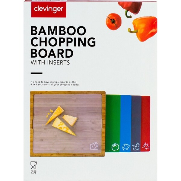 Clevinger Bamboo Kitchen/Household Chopping Board w/ Coloured Inserts 42x34x3cm