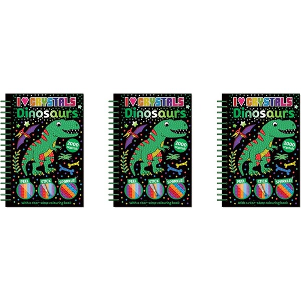 3x I Love Crystals Dinosaurs Kids Art/Craft Activity Colouriung Book w/ Stylus