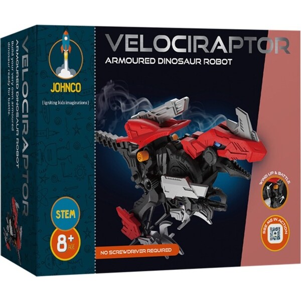 Johnco Velociraptor Armoured Dinosaur Robot Childrens STEM Building Toy Kit 8y+
