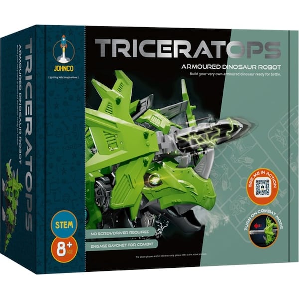 Johnco Triceratops Armoured Dinosaur Robot Childrens STEM Building Toy Kit 8y+