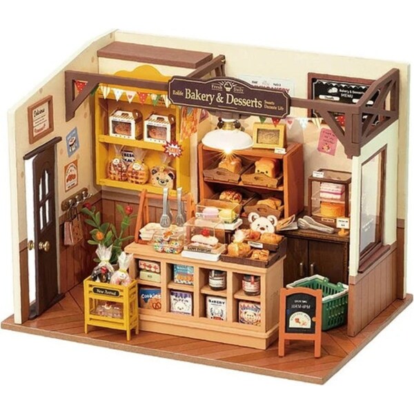 Rolife Becka's Baking House DIY Miniature House Kit DG161 LED light 3D Wooden Puzzle DIYGift For Kids