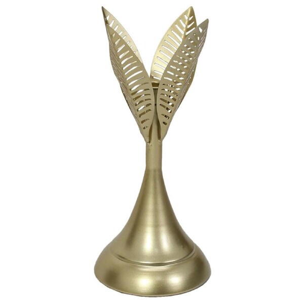 Willow & Silk Metal 32cm Golden Leaves Taper Candle Holder