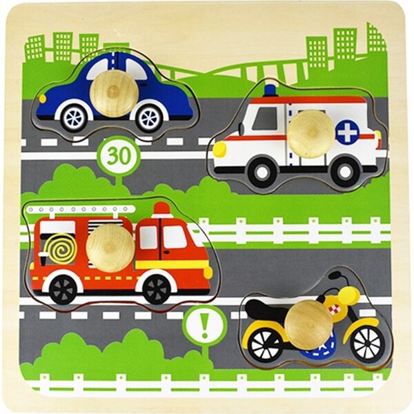 Kaper Kidz Traffic Large Peg Wooden Puzzle Play Educational Game Toy Kids 10m+