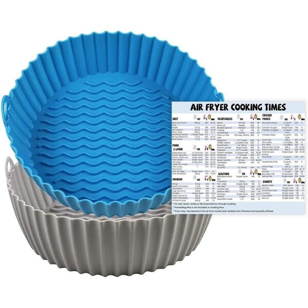 AussieFy Large Air Fryer Liners Silicone Baking Tray Pot, Food Safe Air fryer Liners Oven Accessories, Replacement of Flammable Parchment Liner Paper (Grey+Blue)